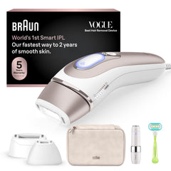 Braun Smart IPL, Skin i·Expert Pro 7: At Home Alternative to Laser Hair Removal with 3 Caps, Facial Hair Trimmer, and Leather Pouch, IPL7219